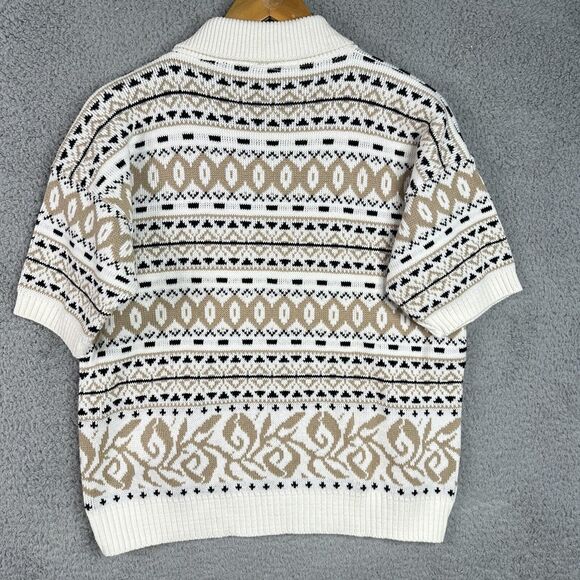 Vintage 90s Made in USA Short Sleeve Knit‎ Sweater L – Retro Geometric Pattern - Picture 7 of 11